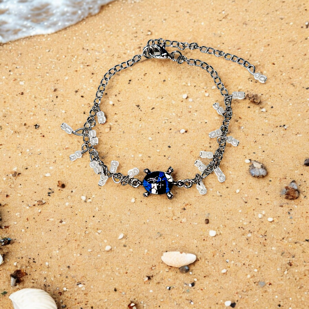 Blue, White, and Black Sea Turtle Anklet Bracelet
