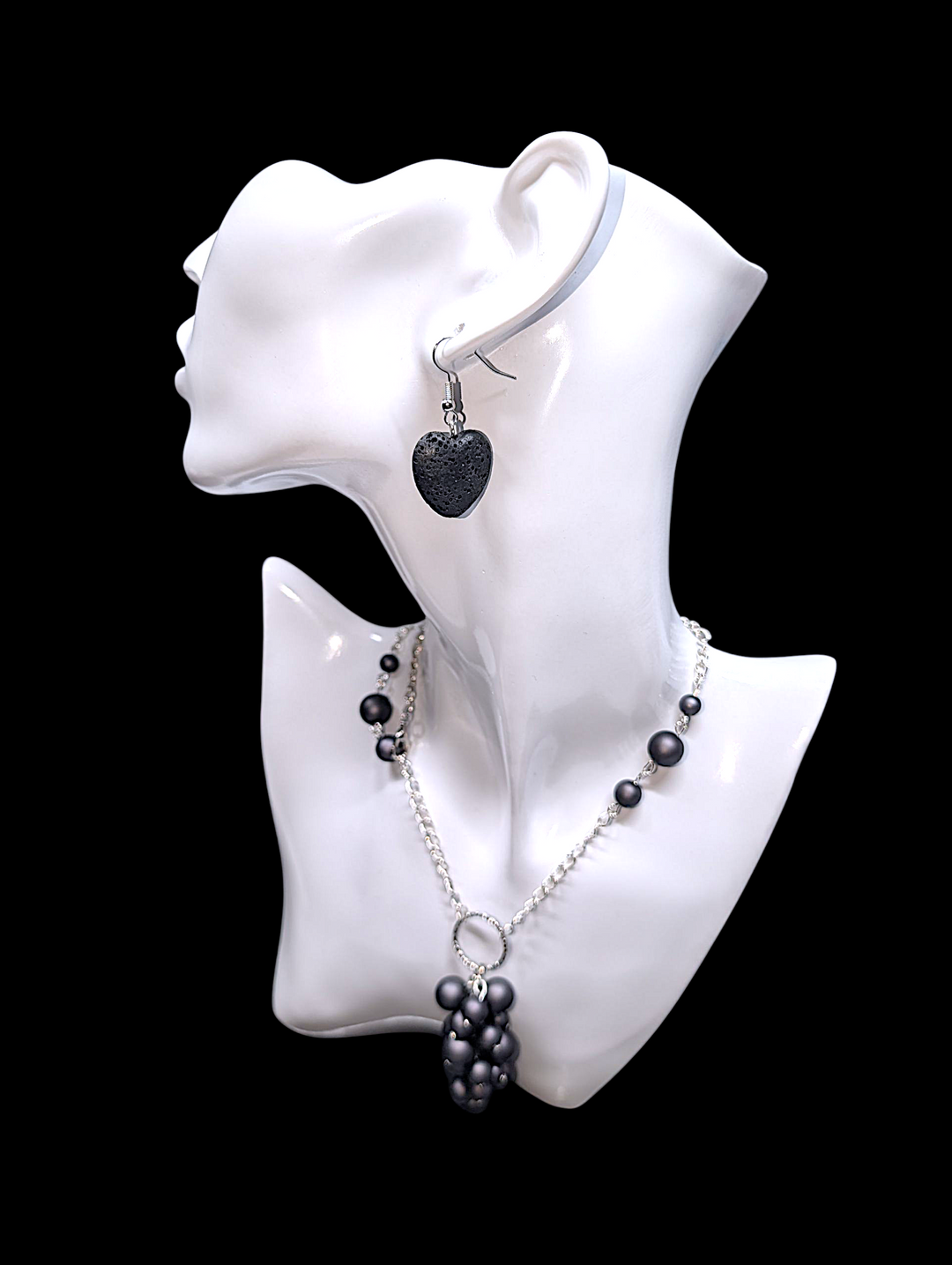 Black Stone Heart Earrings