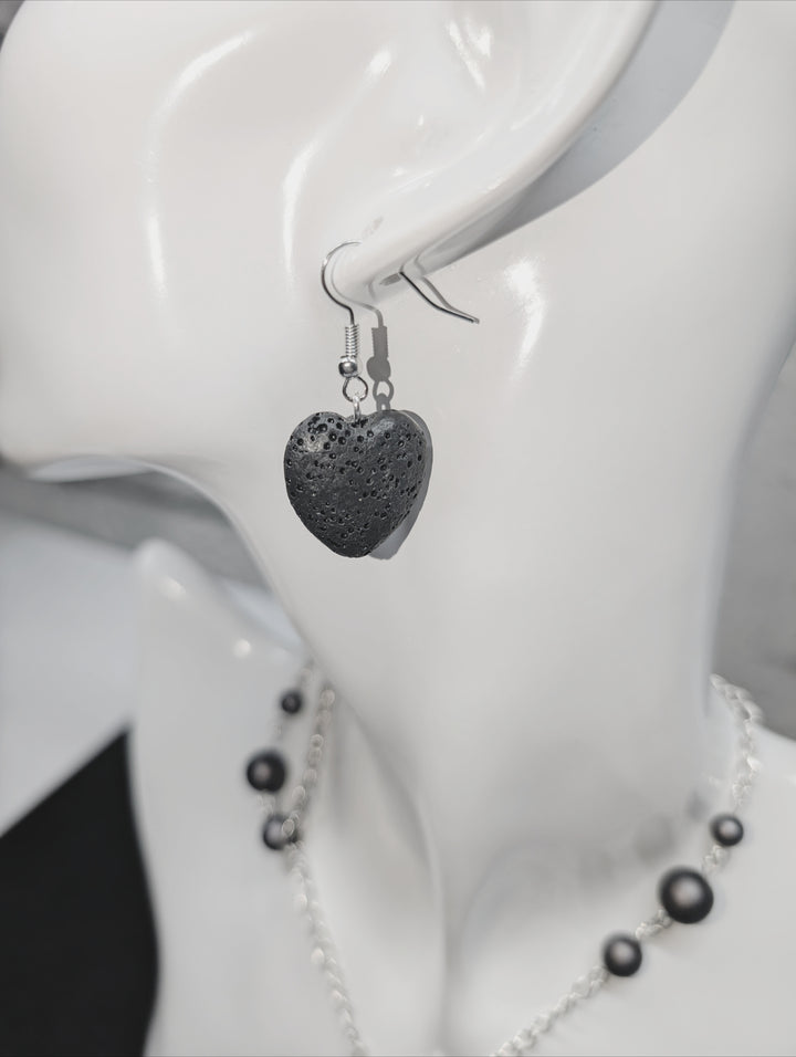 Black Stone Heart Earrings