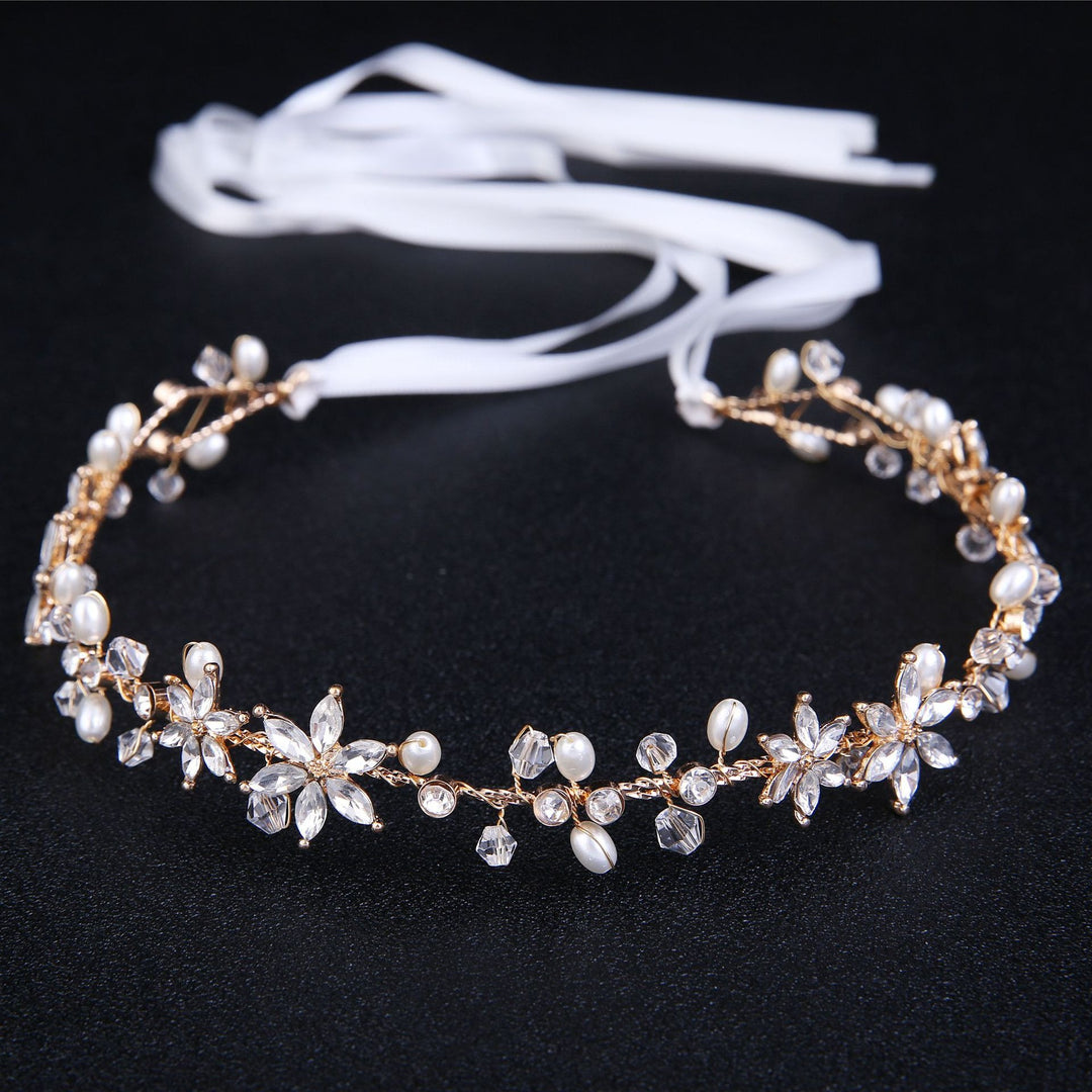 Bride Girl Headwear Korean Rhinestone Flower Pearl Hair Band Soft Chain Hair Hoop Minimalist Wedding Dress Hair Accessories