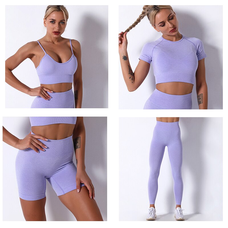 2/3/4 Piece Women’s Seamless Yoga Set — High-Waist Leggings, Shorts, Crop Top and Sports Bra