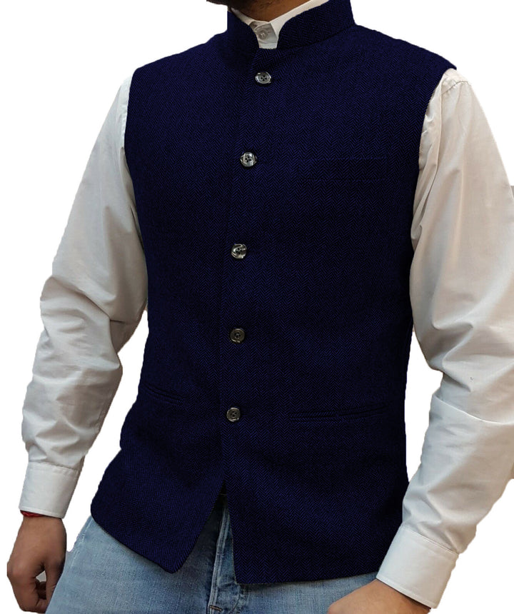 Male vest, Zhongshan collar, herringbone pattern vest, male groom's wedding dress, suit vest