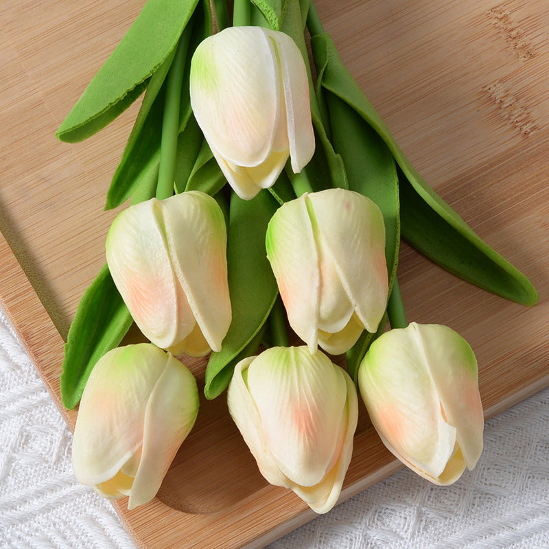 PU Mini Tulip Artificial Flower Home Wedding Decoration Hand Touching Plastic Flower