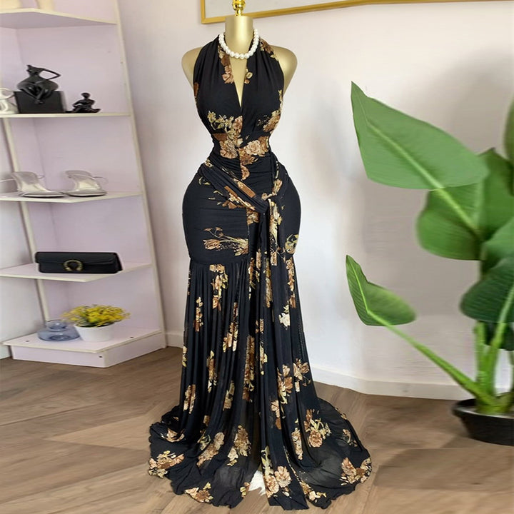 Elegant Sexy Bodycon Dress with Waist Tie and Side Split, Summer New Arrival, Long Dress