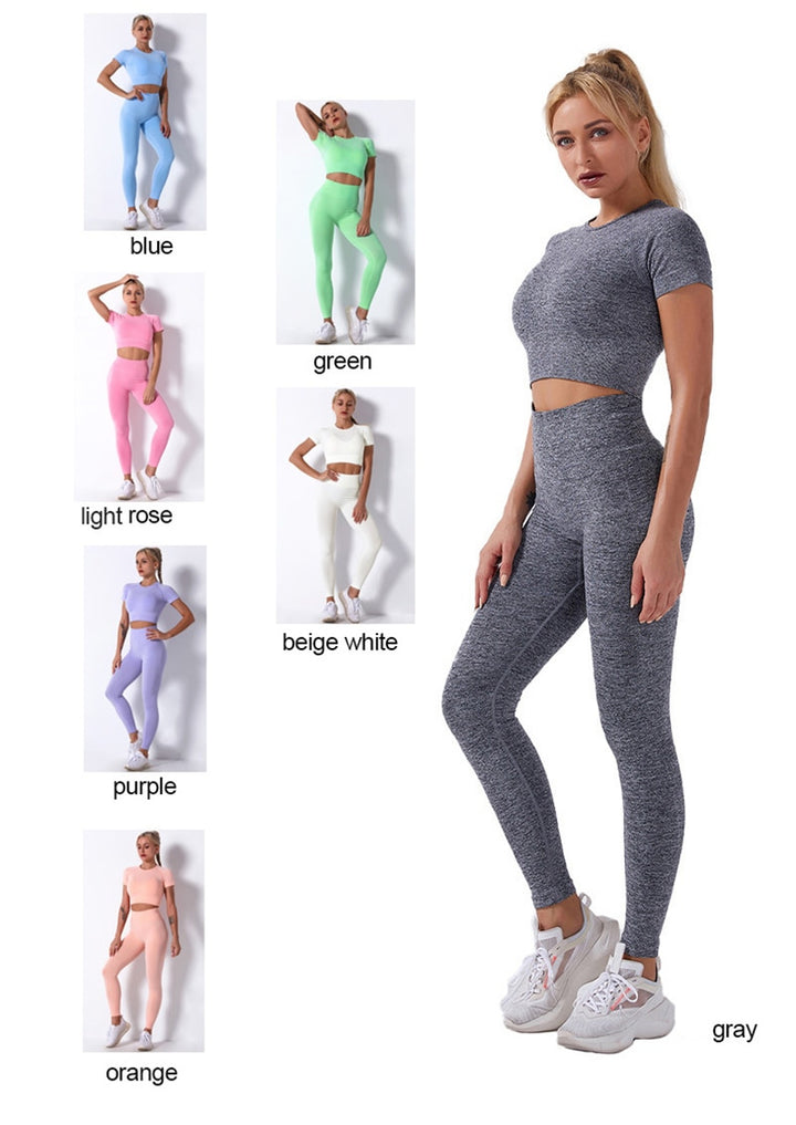 2/3/4 Piece Women’s Seamless Yoga Set — High-Waist Leggings, Shorts, Crop Top and Sports Bra