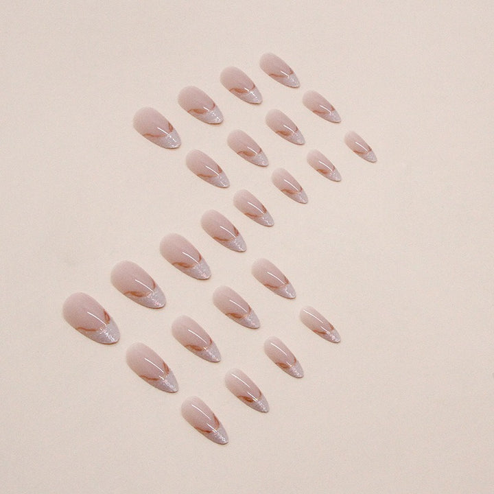 Irregular Pearlescent French Manicure Sweet Ins Style Almond Nail Glitter French Manicure Wearable Manicure