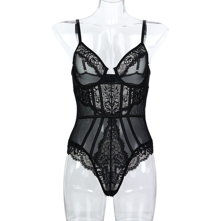 Black Lace Splicing Slimming Strapless Sexy Lingerie Bodysuit