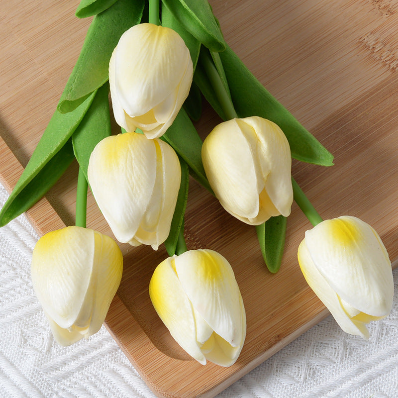PU Mini Tulip Artificial Flower Home Wedding Decoration Hand Touching Plastic Flower
