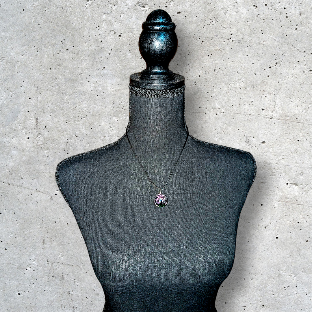Clear Circle Resin (0.8inch/20mm) Necklace with Floral Design Inside