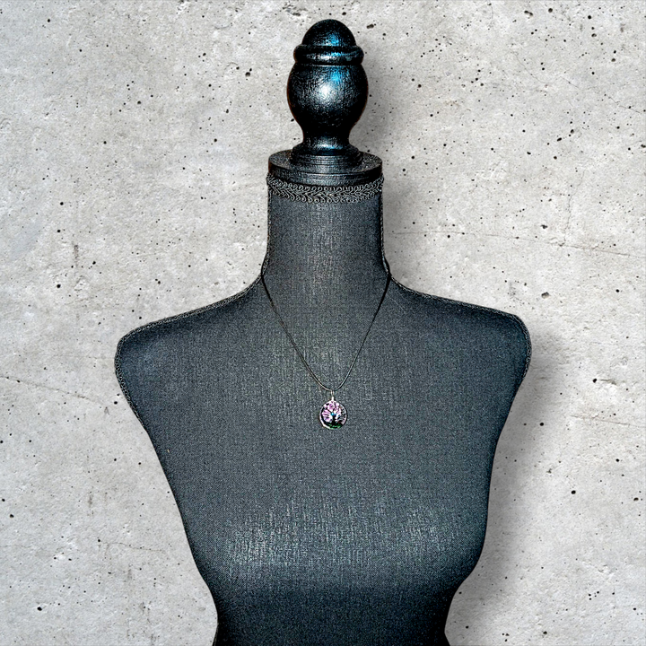 Clear Circle Resin (0.8inch/20mm) Necklace with Floral Design Inside