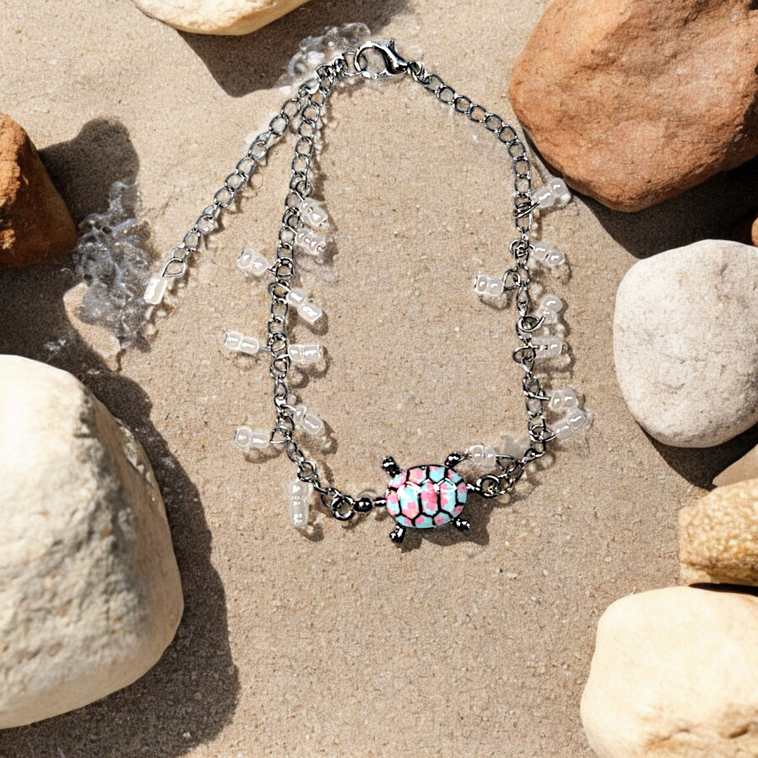 Soft Blue-Pink Sea Turtle Anklet Bracelet