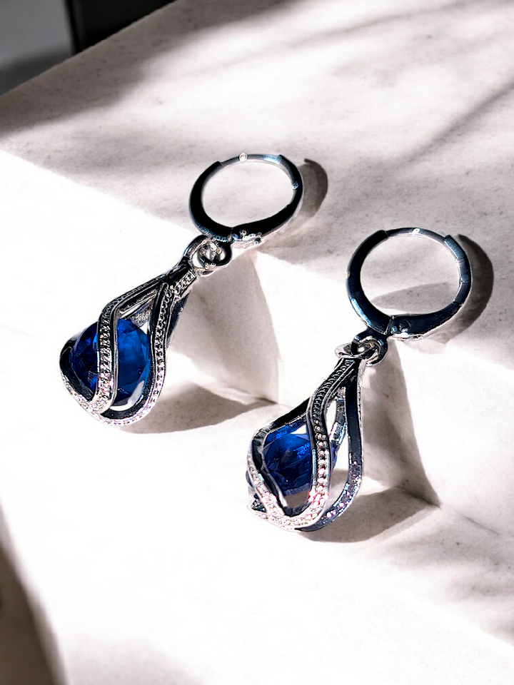 Silver Blue Drop Necklace Earring Set