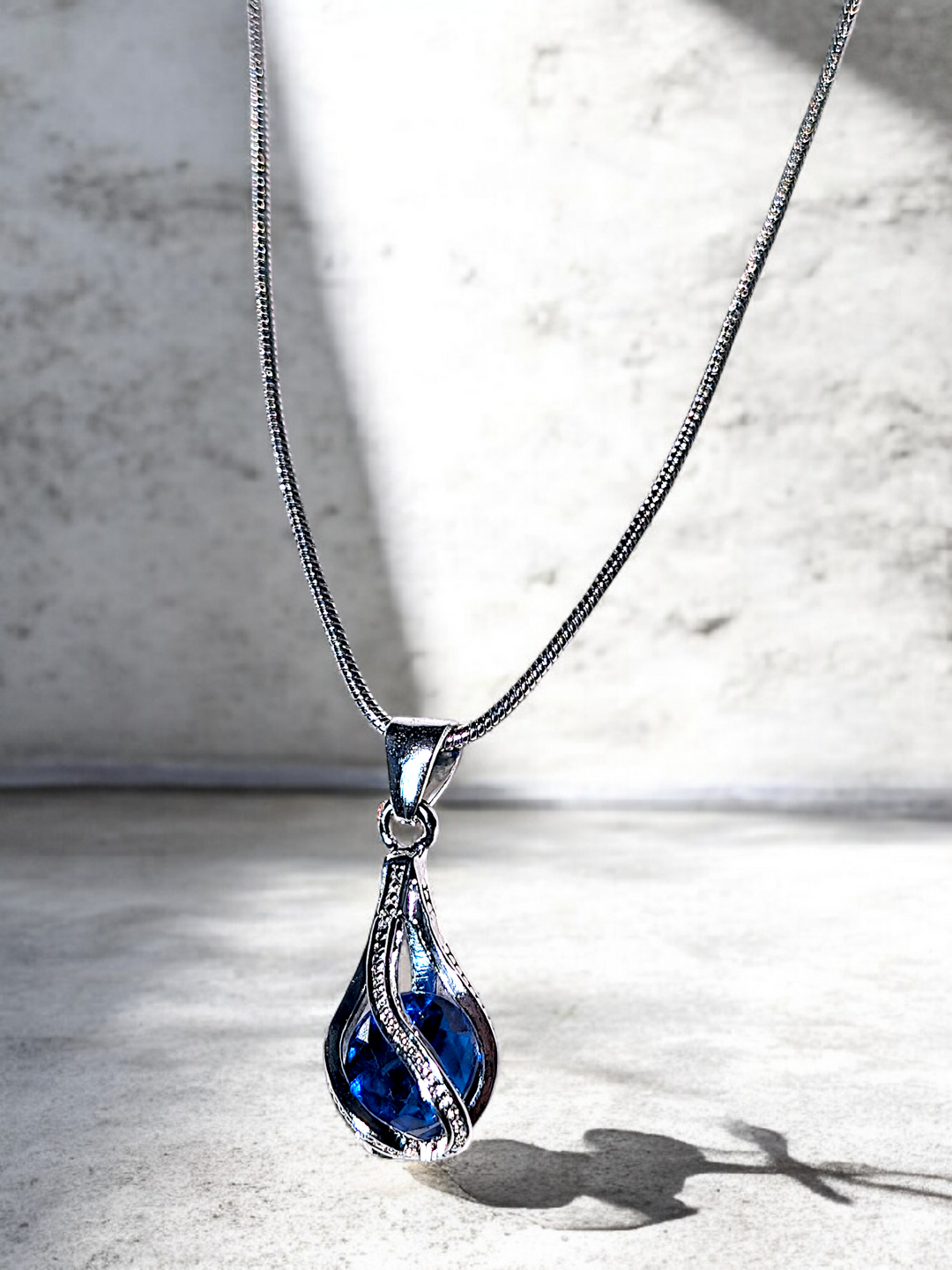 Silver Blue Drop Necklace Earring Set