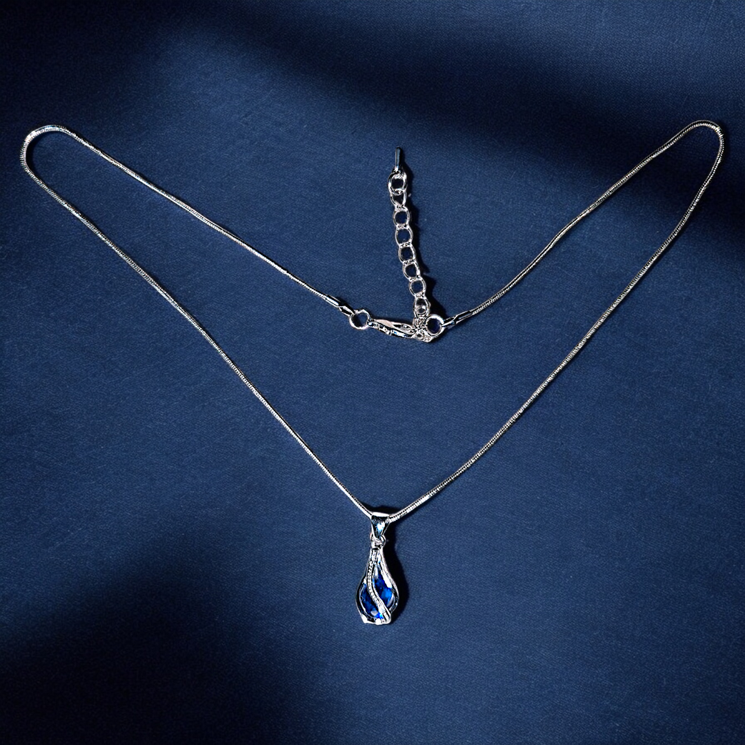 Silver Blue Drop Necklace Earring Set