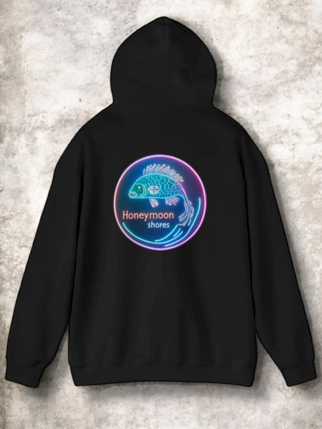Honeymoon Shores Hoodie Neon Fan Fish Graphic Hoodie Men Women Young Adults Surf Vibes