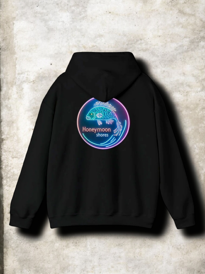 Honeymoon Shores Hoodie Neon Fan Fish Graphic Hoodie Men Women Young Adults Surf Vibes