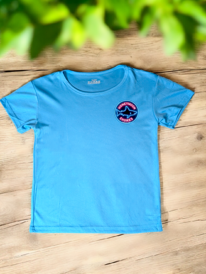 Honeymoon Shores Kids Graphic T-Shirt - Shark Neon Tee Ocean Animals Boys Girls Beach Shirt