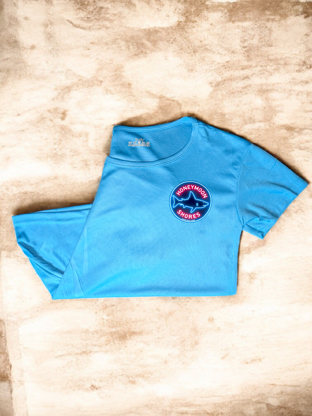 Honeymoon Shores Kids Graphic T-Shirt - Shark Neon Tee Ocean Animals Boys Girls Beach Shirt