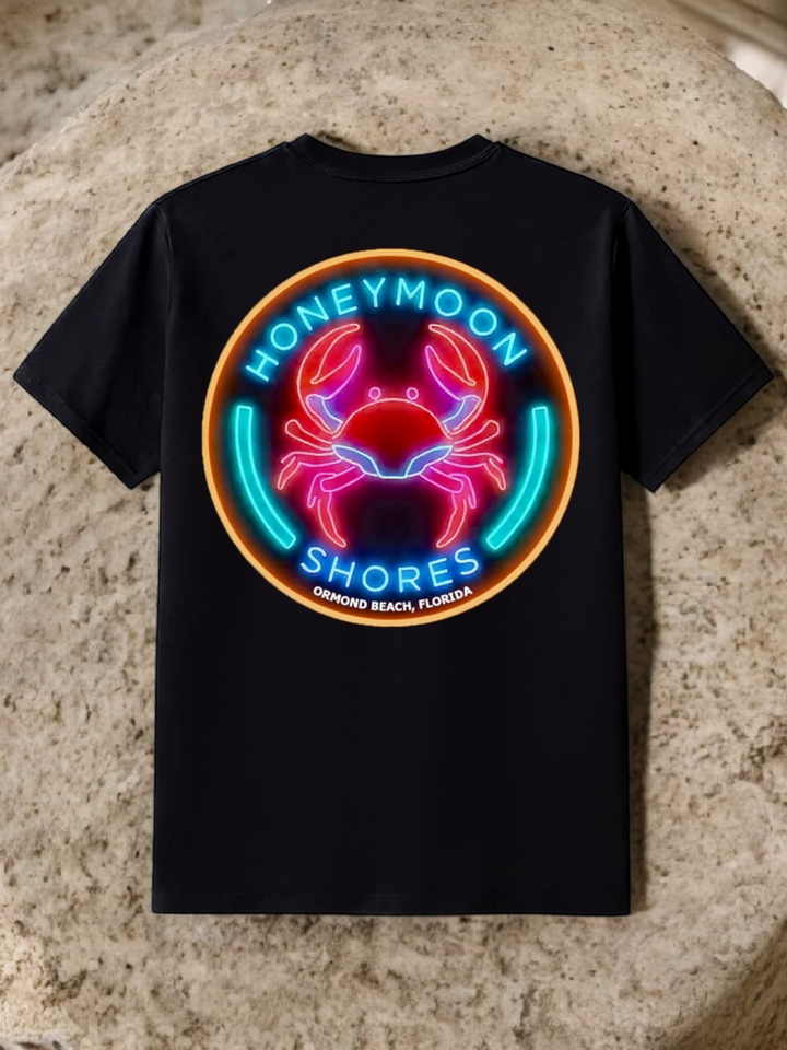 Honeymoon Shores Trendy Retro Crab Summer T-Shirt - Ormond Beach Florida