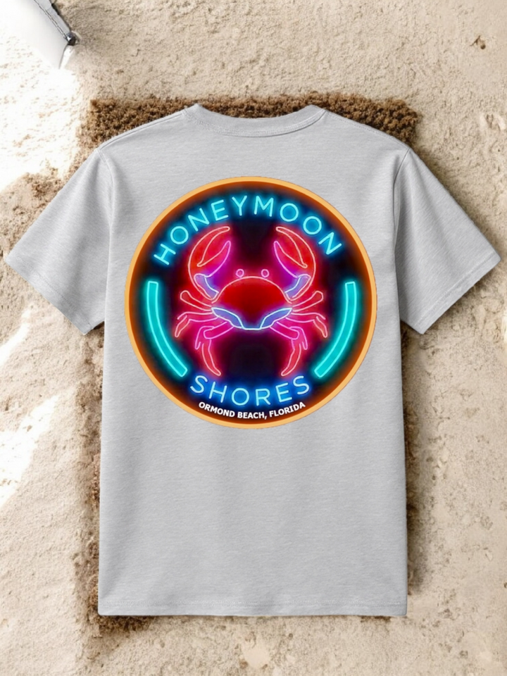 Honeymoon Shores Trendy Retro Crab Summer T-Shirt - Ormond Beach Florida