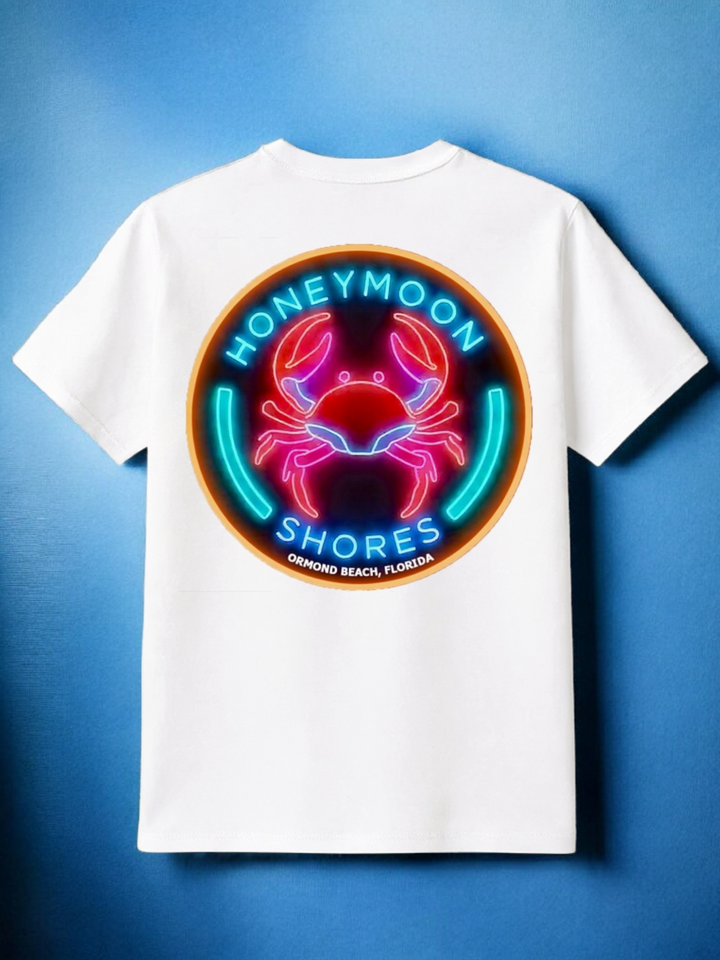 Honeymoon Shores Trendy Retro Crab Summer T-Shirt - Ormond Beach Florida