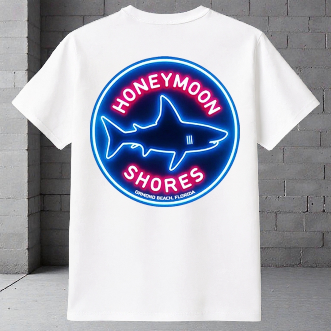 Honeymoon Shores Trendy Fashion Shark Summer T-Shirt - Ormond Beach Florida
