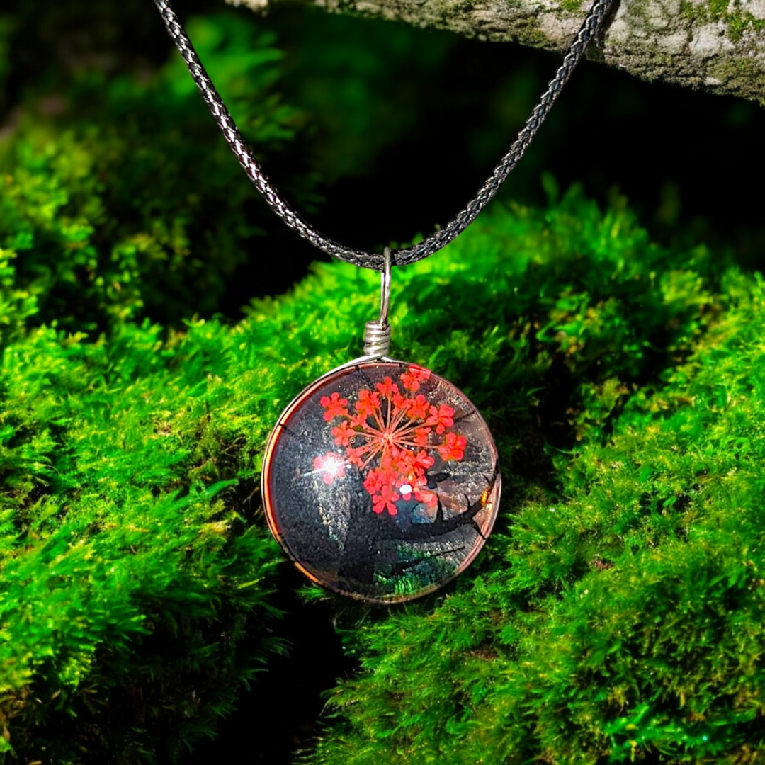 Clear Circle Resin (0.8inch/20mm) Necklace with Floral Design Inside