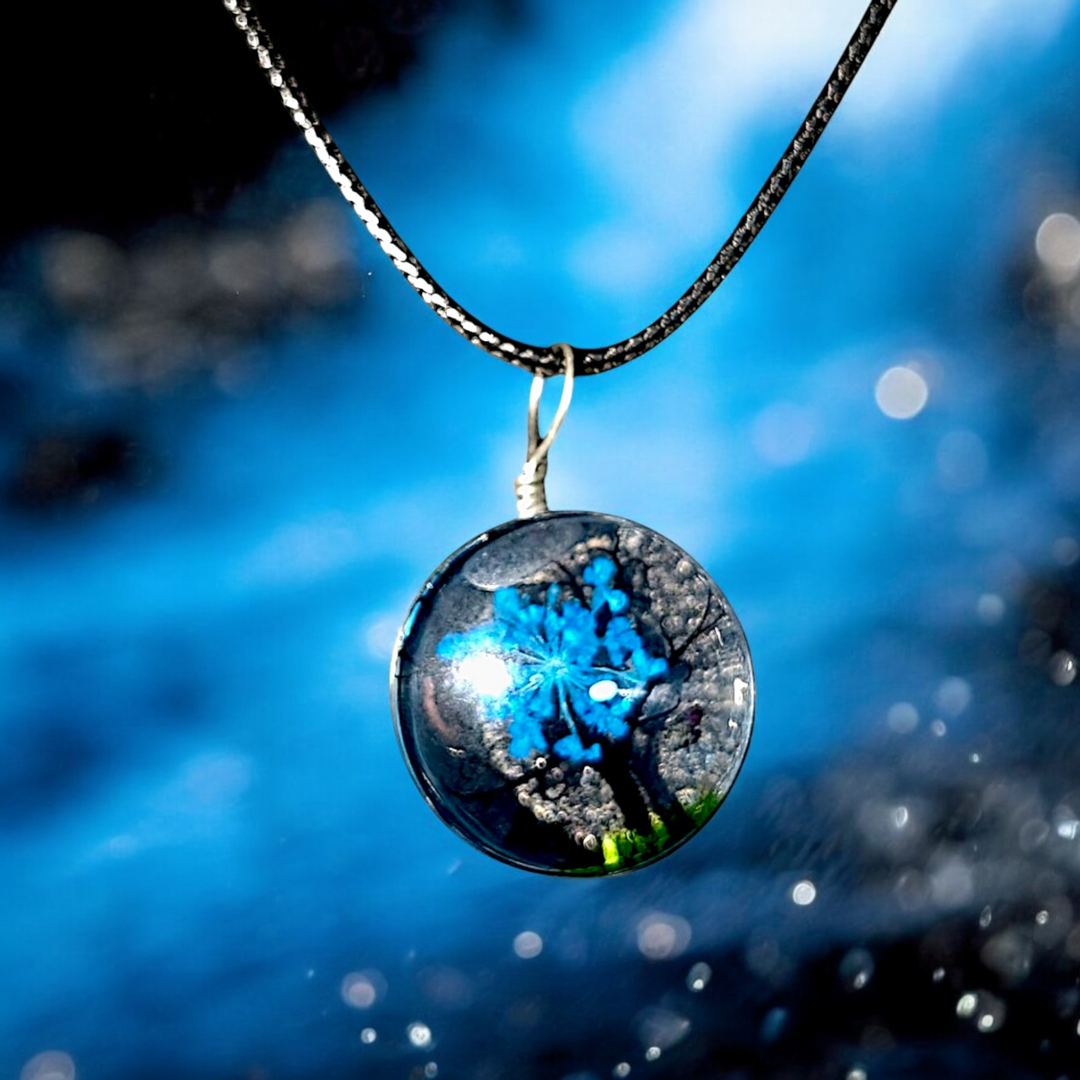 Clear Circle Resin (0.8inch/20mm) Necklace with Floral Design Inside