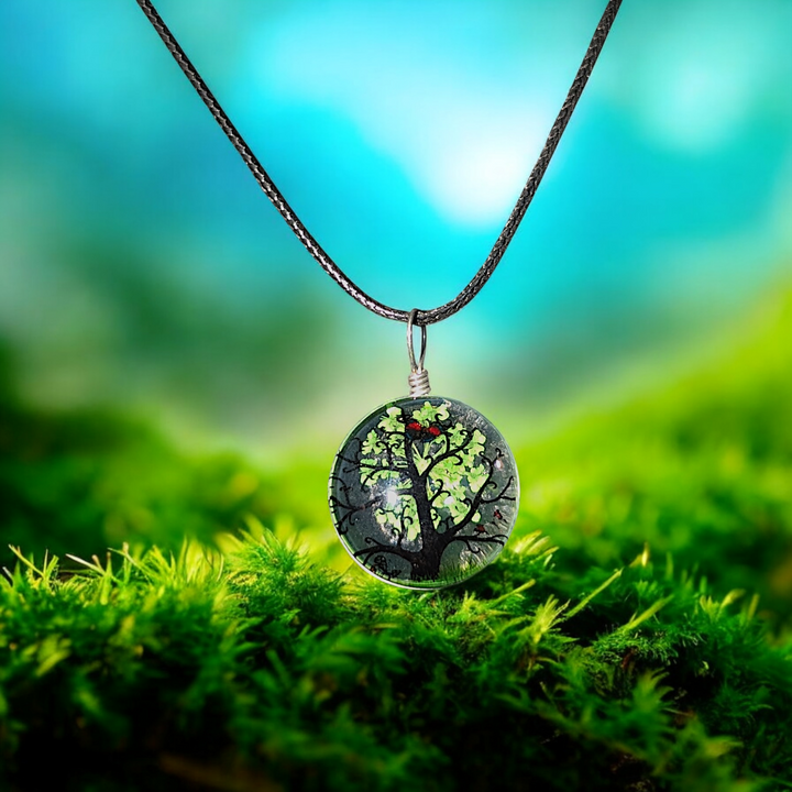 Clear Circle Resin (0.8inch/20mm) Necklace with Floral Design Inside