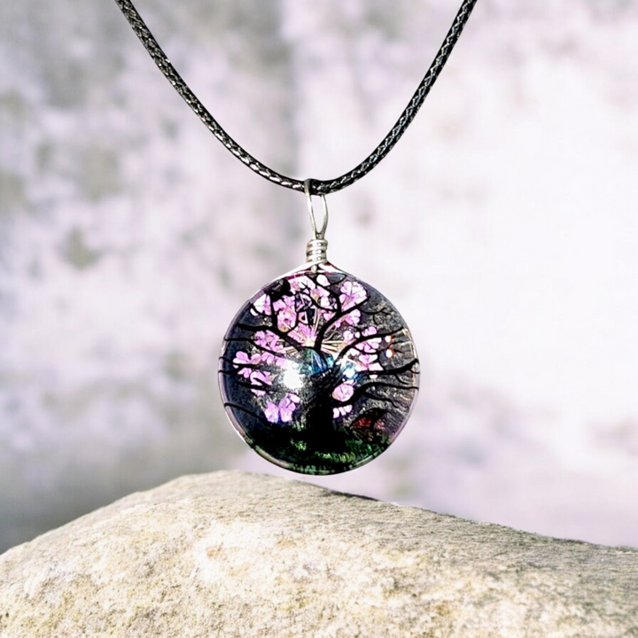 Clear Circle Resin (0.8inch/20mm) Necklace with Floral Design Inside