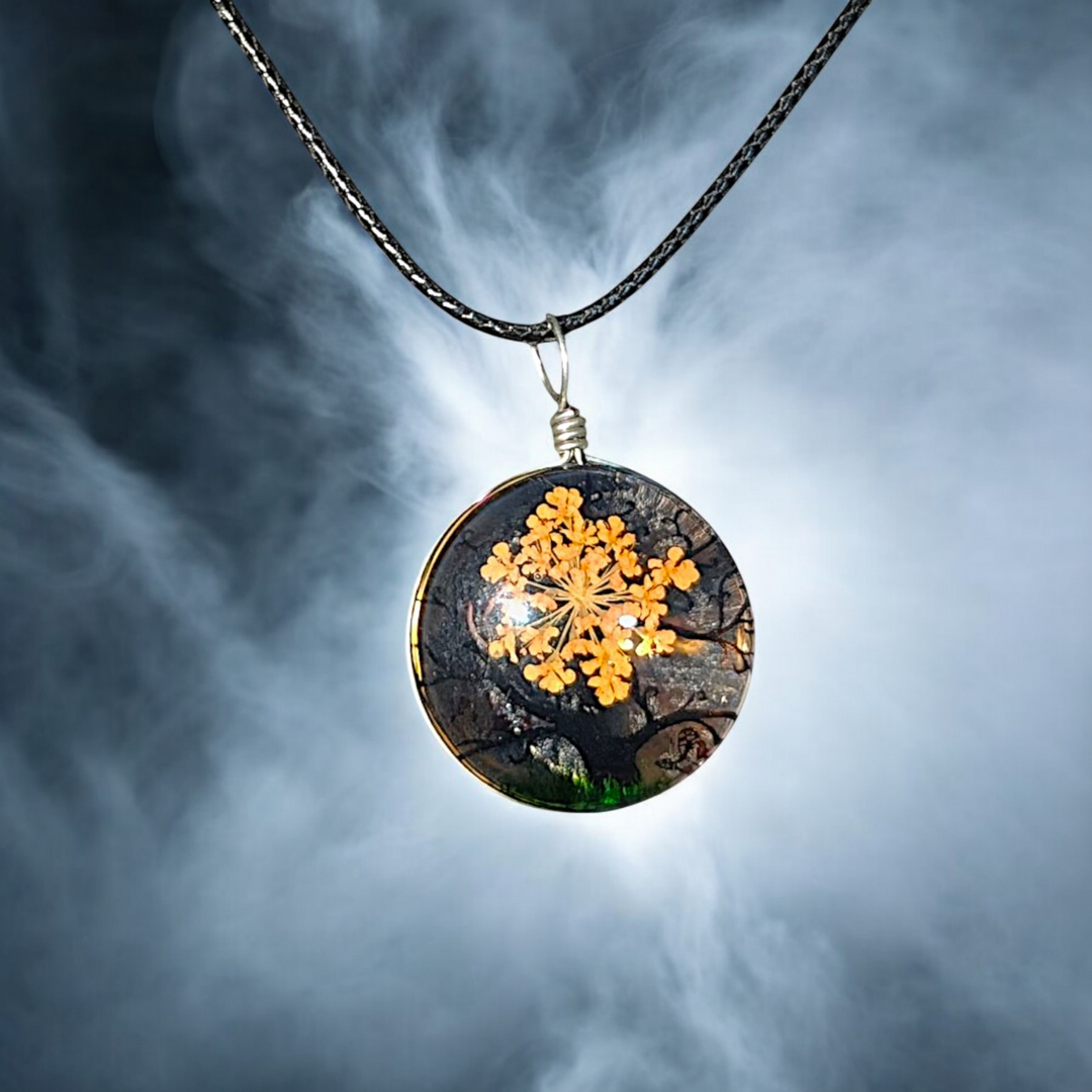 Clear Circle Resin (0.8inch/20mm) Necklace with Floral Design Inside