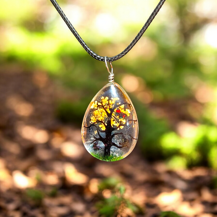 Clear Tear Drop Resin (0.7inch/18mm) Necklace with Floral Design Inside