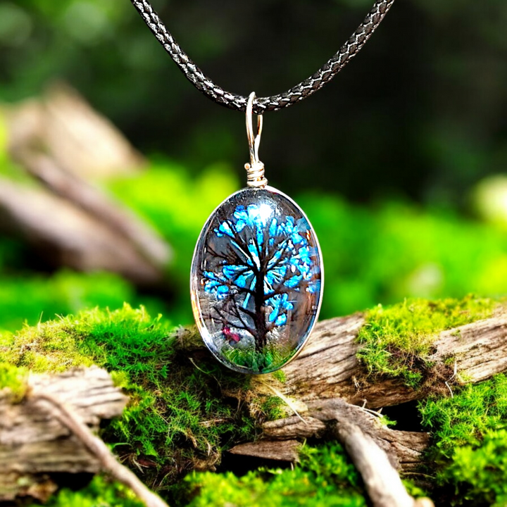 Clear Oval Resin (0.5inch/13mm) Necklace with Floral Design Inside