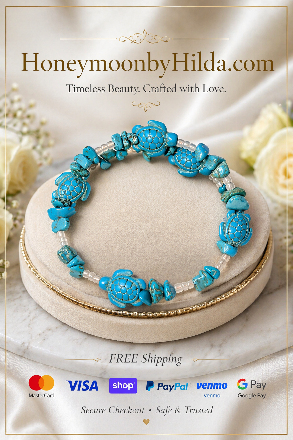 Turquoise Sea Turtle Charm Bracelet Anklet – Coastal Elegance