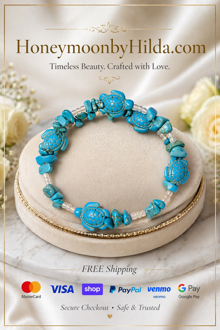 Turquoise Sea Turtle Charm Bracelet Anklet – Coastal Elegance