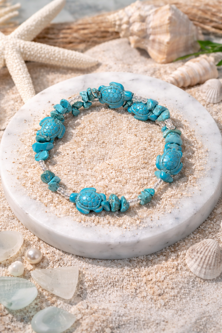 Turquoise Sea Turtle Charm Bracelet Anklet – Coastal Elegance