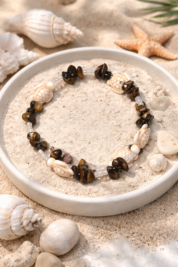 Tiger’s Eye Sea Turtle Bracelet Anklet – Grounded Coastal Beauty