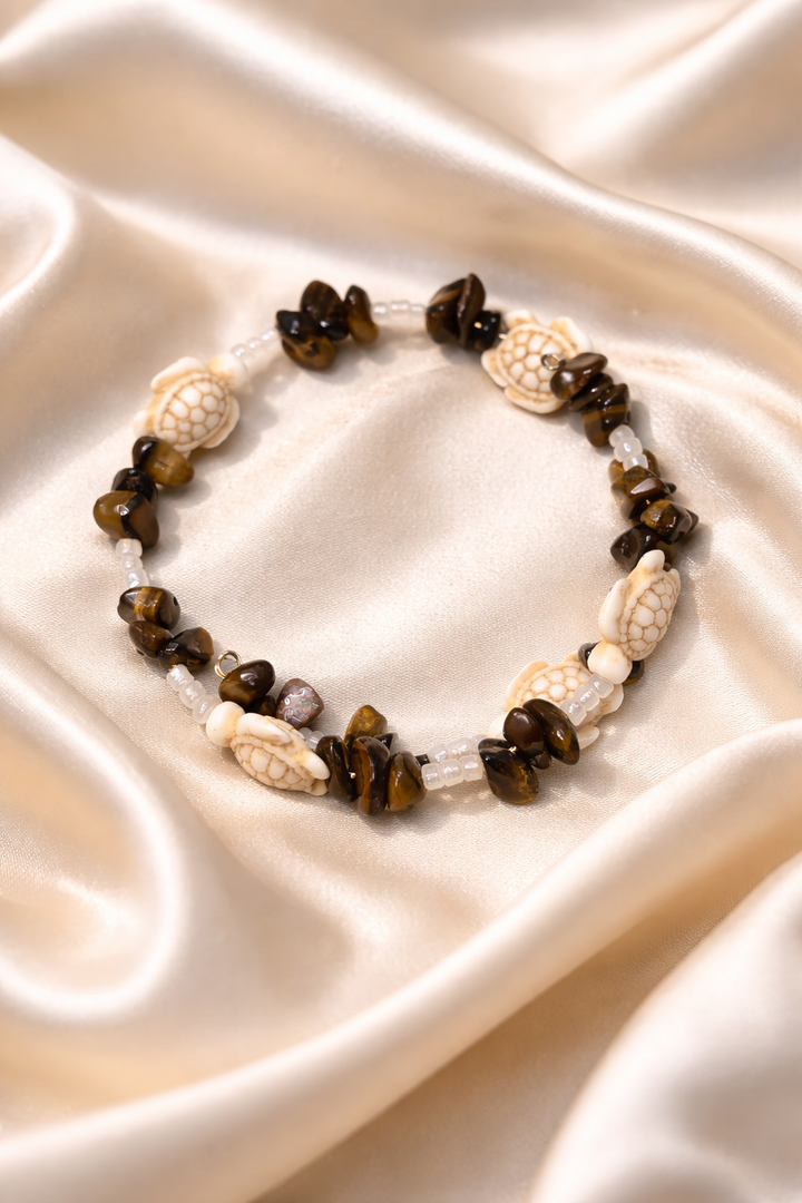 Tiger’s Eye Sea Turtle Bracelet Anklet – Grounded Coastal Beauty