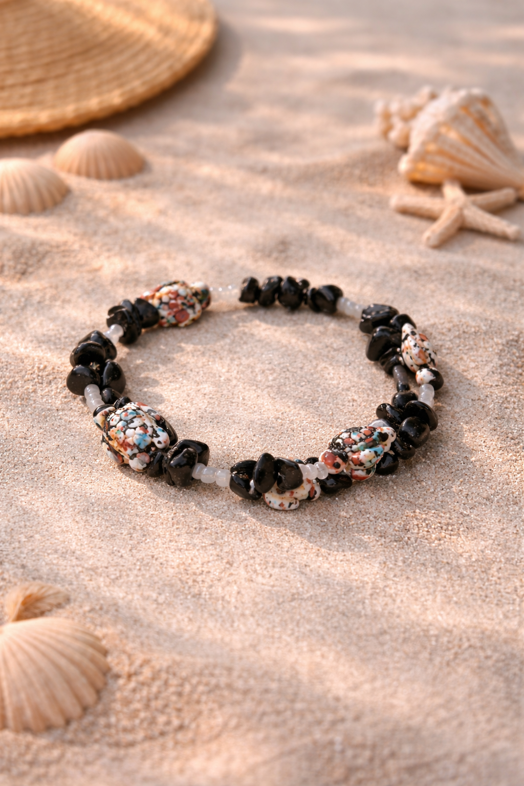 Black Stone Sea Turtle Bracelet Anklet – Coastal Strength & Timeless Style