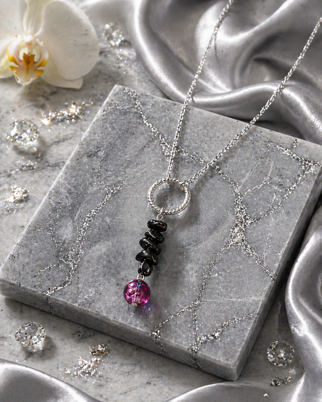 Violet Black Stone Necklace