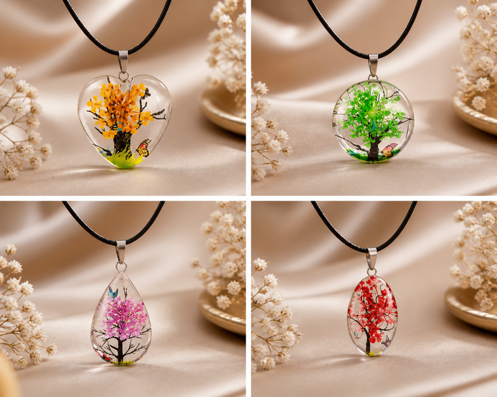 Clear Tear Drop Resin (0.7inch/18mm) Necklace with Floral Design Inside