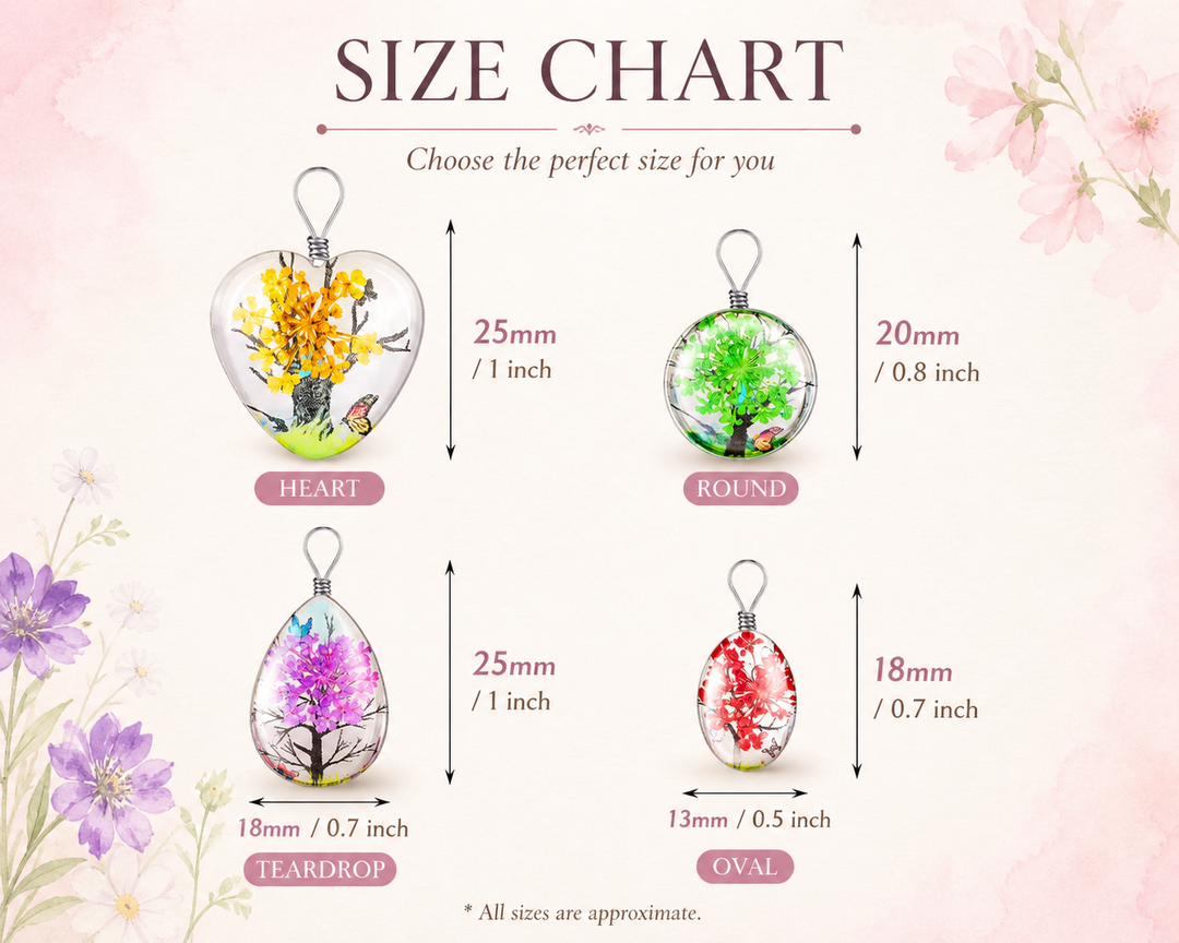 Clear Oval Resin (0.5inch/13mm) Necklace with Floral Design Inside