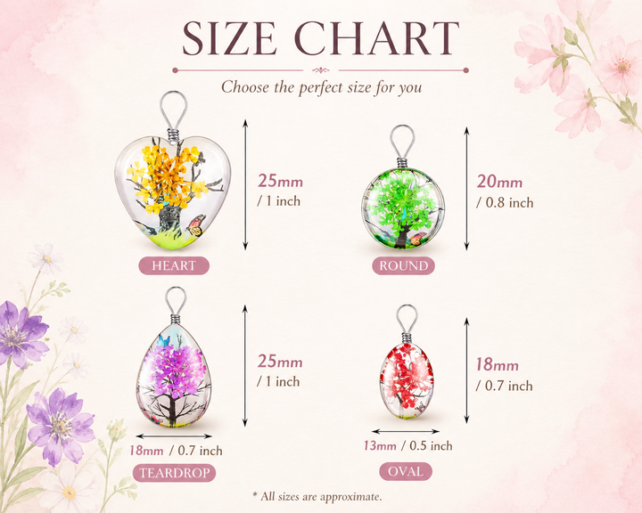 Clear Oval Resin (0.5inch/13mm) Necklace with Floral Design Inside