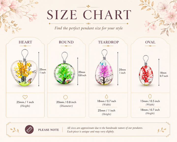 Clear Oval Resin (0.5inch/13mm) Necklace with Floral Design Inside