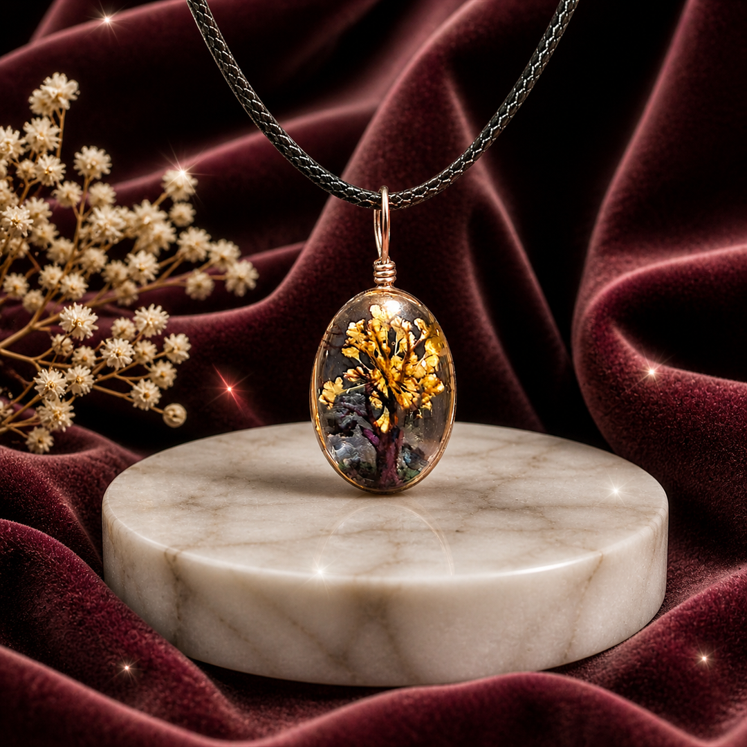 Clear Oval Resin (0.5inch/13mm) Necklace with Floral Design Inside