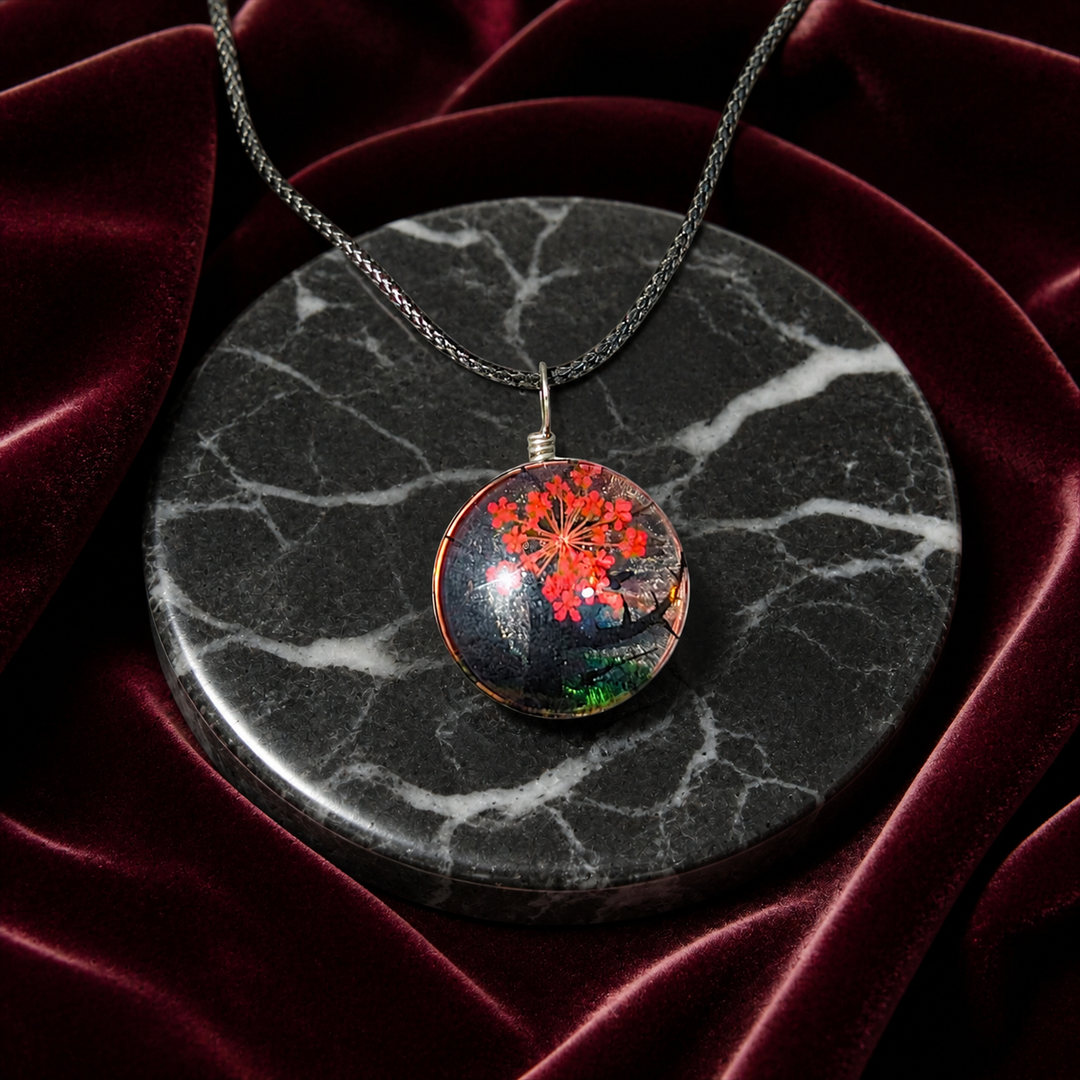 Clear Circle Resin (0.8inch/20mm) Necklace with Floral Design Inside