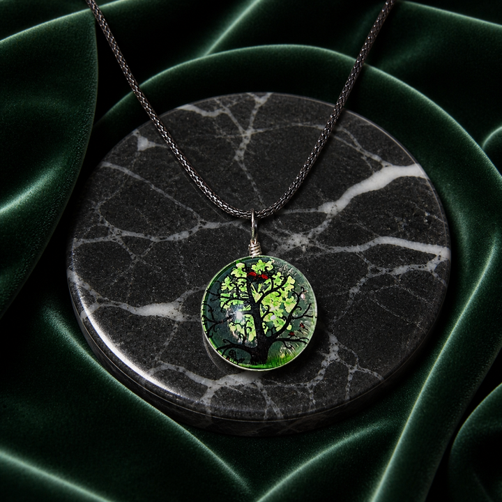 Clear Circle Resin (0.8inch/20mm) Necklace with Floral Design Inside