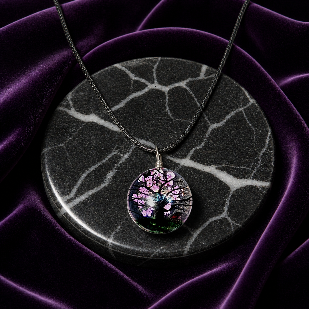 Clear Circle Resin (0.8inch/20mm) Necklace with Floral Design Inside
