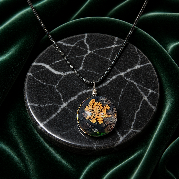 Clear Circle Resin (0.8inch/20mm) Necklace with Floral Design Inside