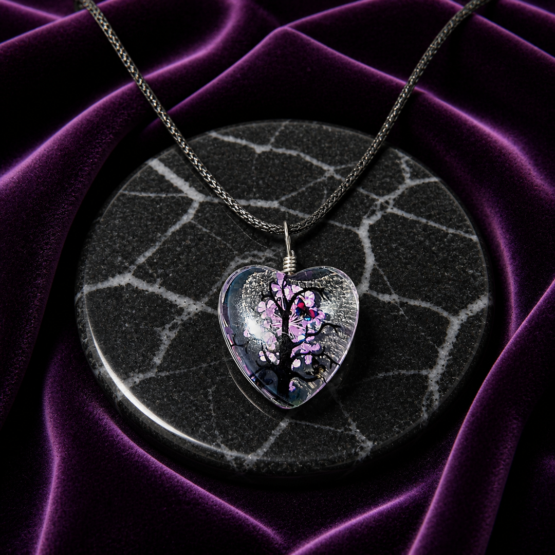 Clear Heart Resin (1inch/25mm) Necklace with Floral Design Inside